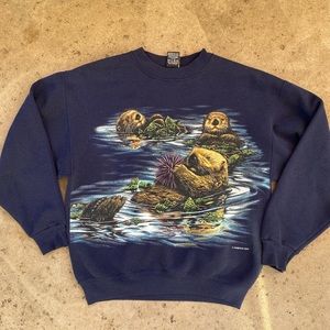Vintage Habitat Sea otter sweater 1994 Animal print Signal Sport USA made USA